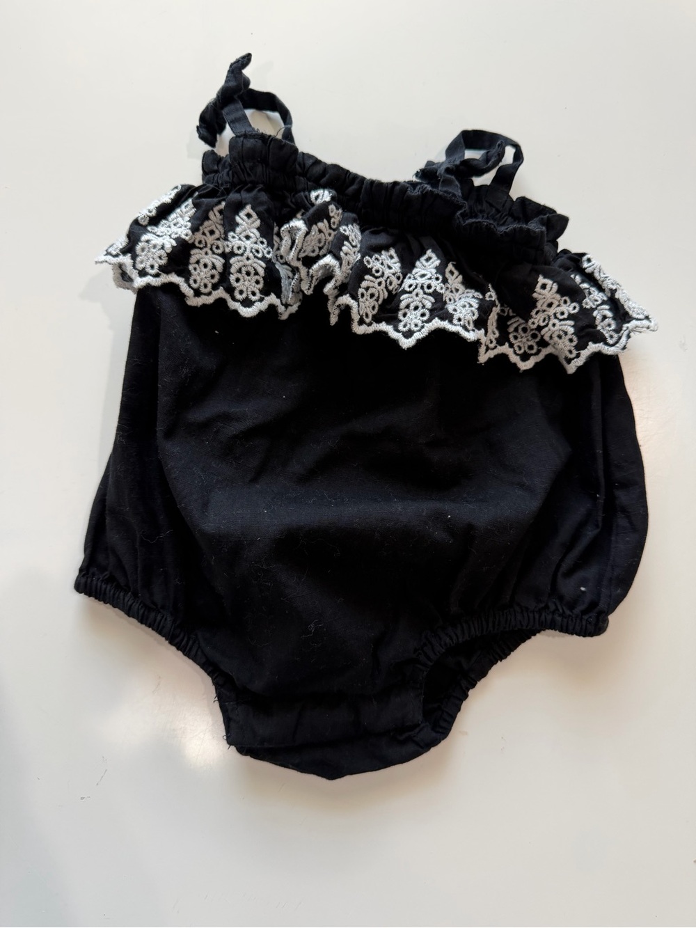 Old Navy Black Baby Girl Romper with White Lace Trim